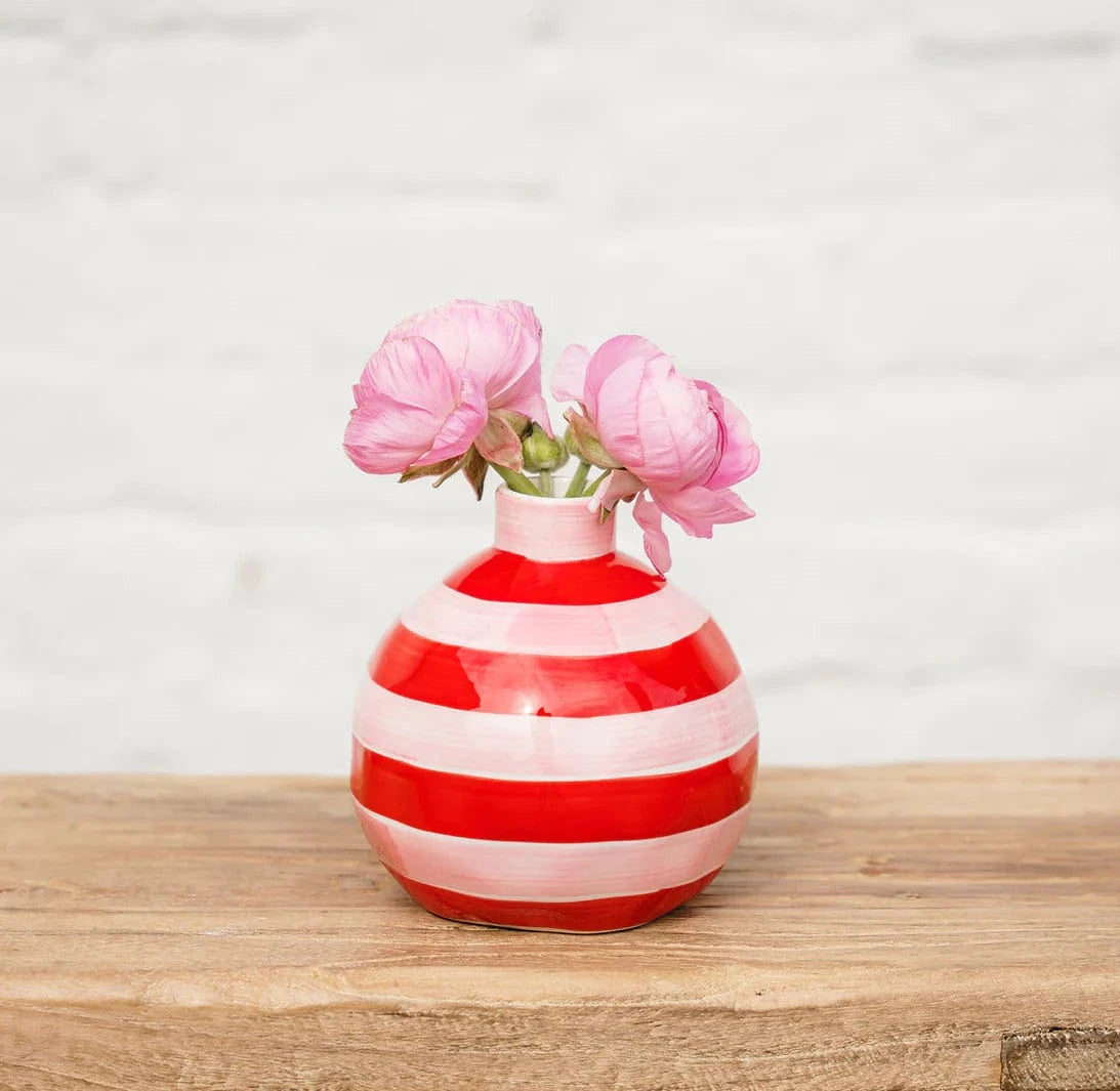 Round Bud Vase | Pink + Red Stripe
