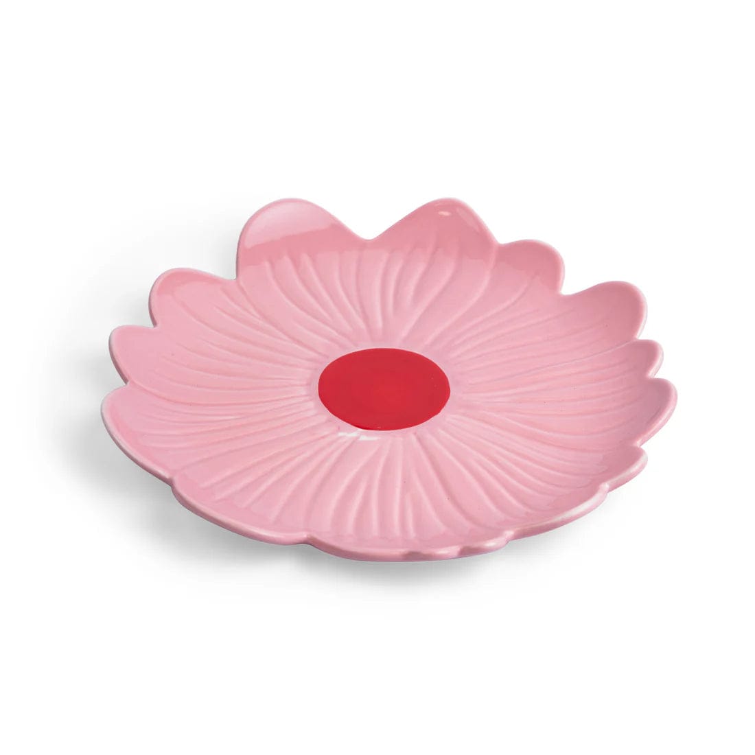 Large Flower Plate - Pink with Red Centre
