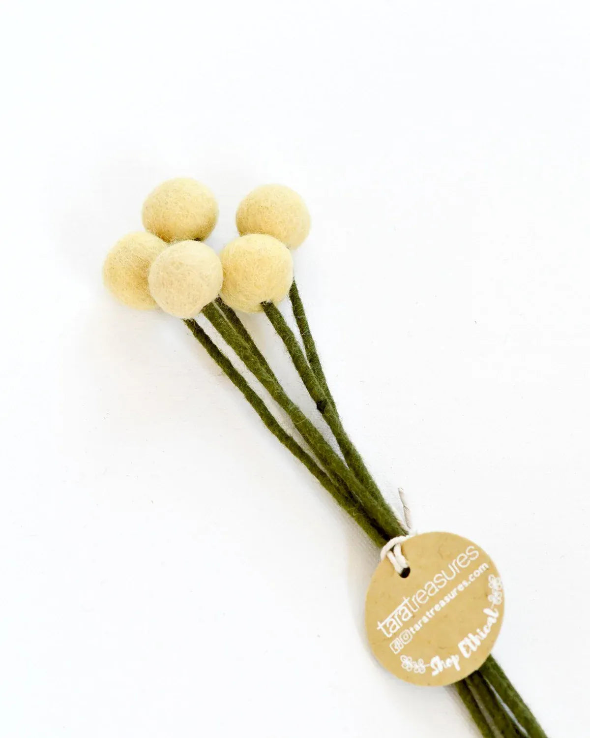 Felt Light Yellow Billy Buttons | Set of 5 Stems