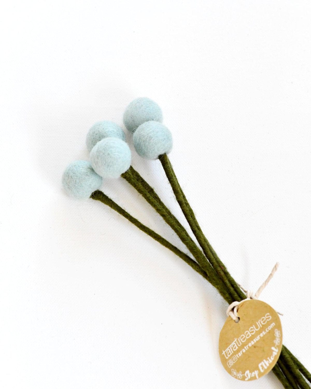 Felt Sky Blue Billy Buttons | Set of 5 Stems