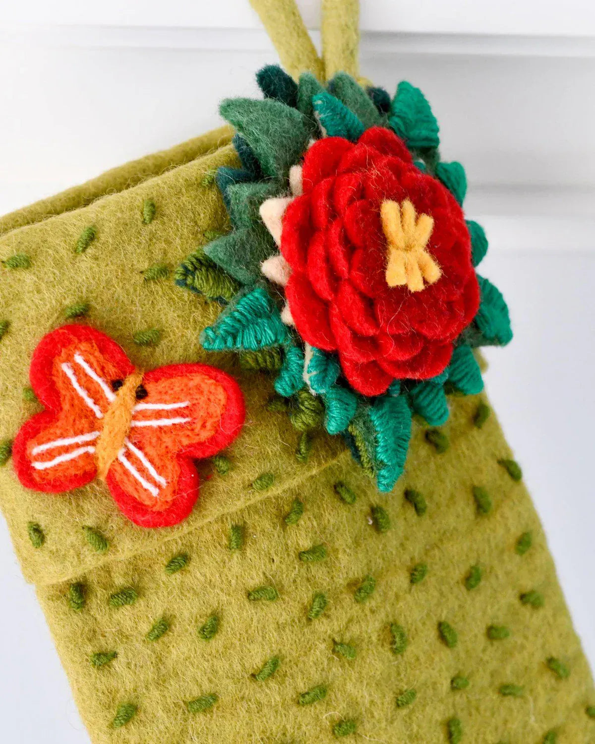 Felt Christmas Stocking | Green with Flower