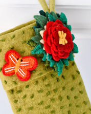 Felt Christmas Stocking | Green with Flower