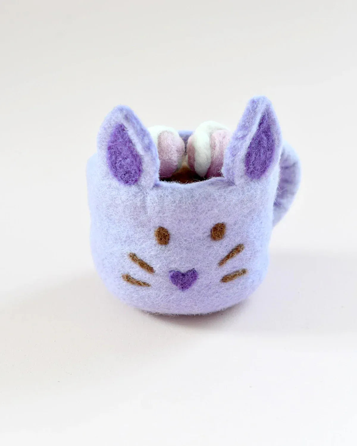 Felt Bunny Hot Chocolate Mug with Marshmallows and Purple Cup