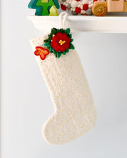 Felt Christmas Stocking | White with Flower