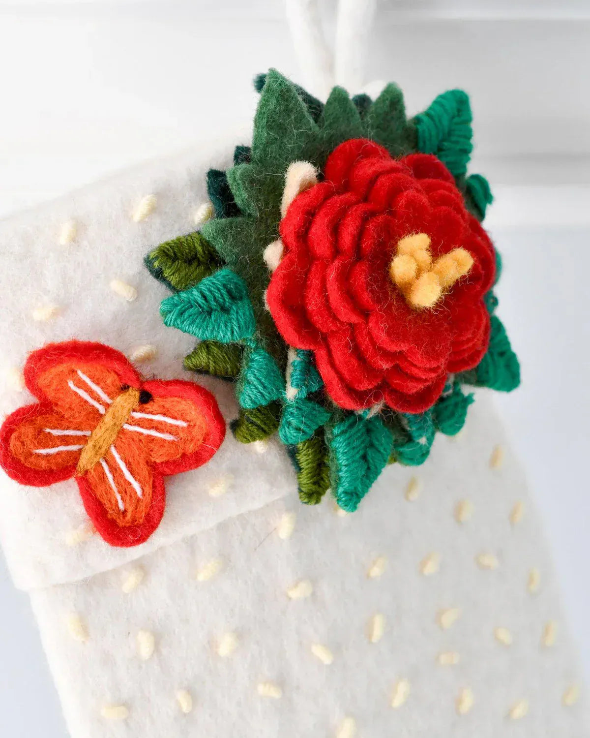 Felt Christmas Stocking | White with Flower