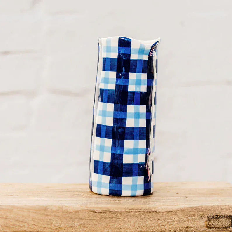 Large Vase | Navy + Cornflower Blue Gingham