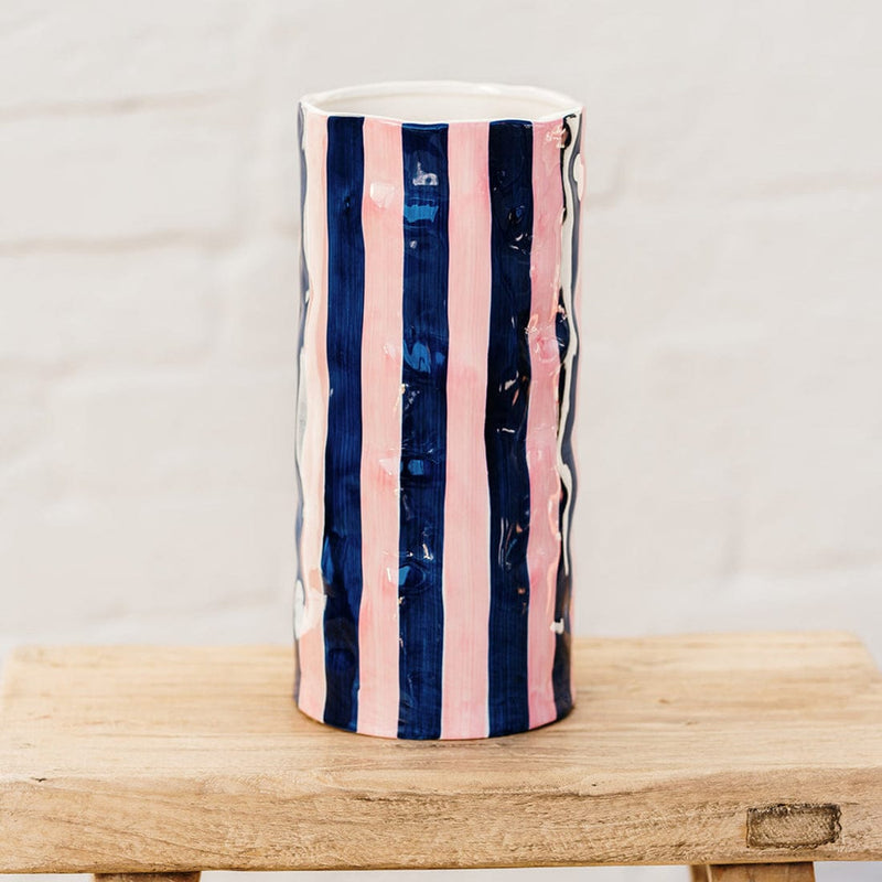 Large Vase - Navy & Pink Stripe