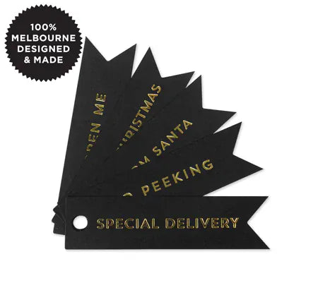 Xmas Gold Flag Tags on Black