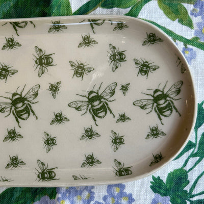 Small Oval Plate - Green Bees