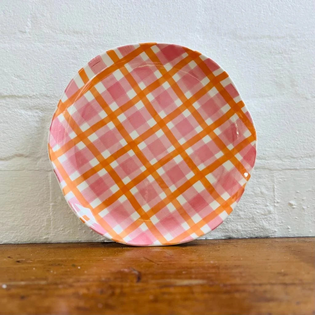 Pink + Orange Gingham Plate | Single