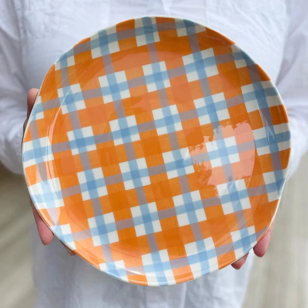 Orange + Cornflower Blue Gingham Plate | 4 pack