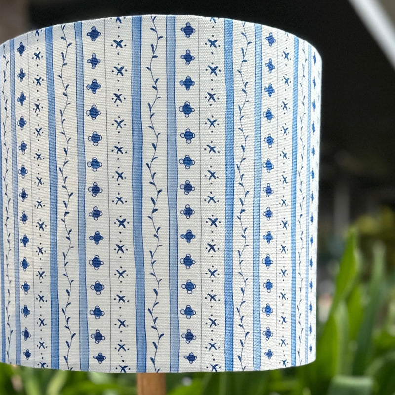Delft Blue Stripe Linen Medium Shade - 30cm D x 27cm H
