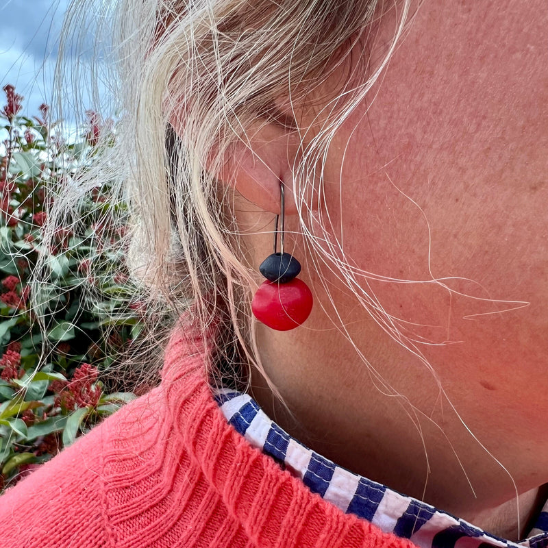 Resin Rock Drop Earrings - Red