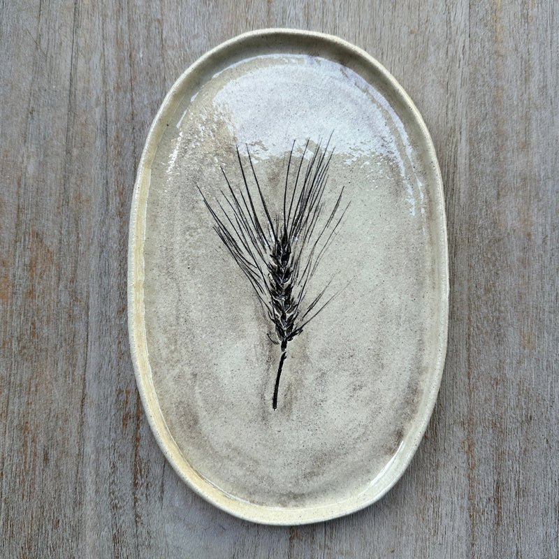 White Raku Oval Plate - Wheat