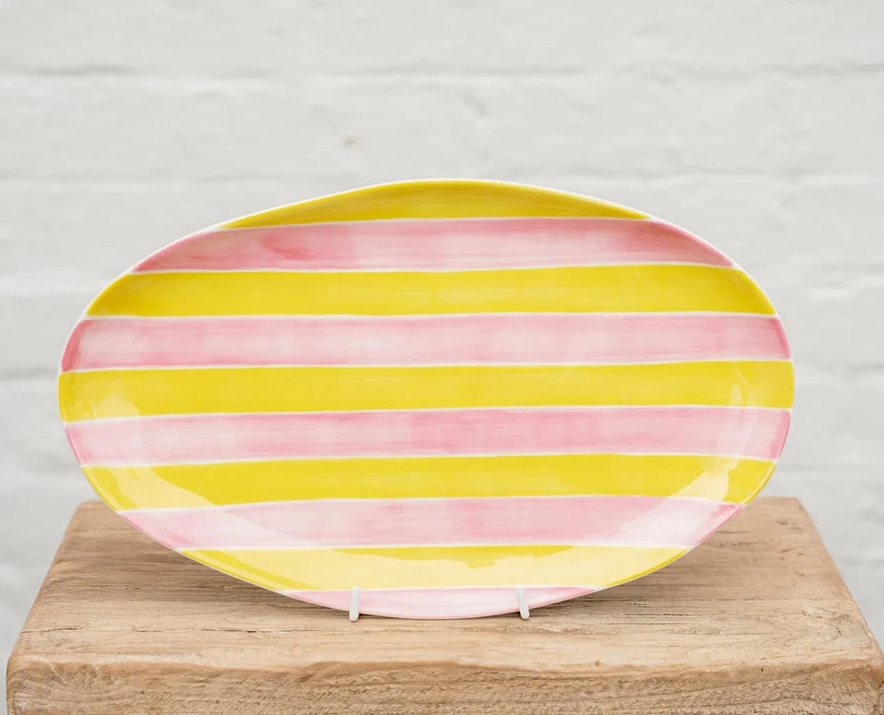 Small Oval Platter - Pink & Yellow Stripes