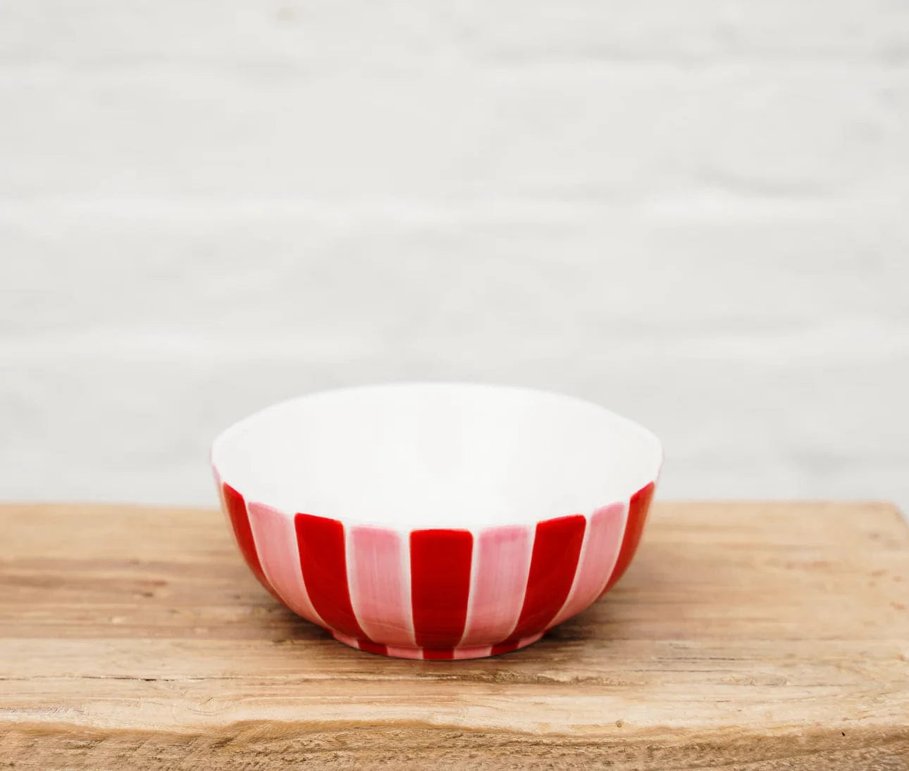 Medium Bowl | Pink + Green Stripe with White inside