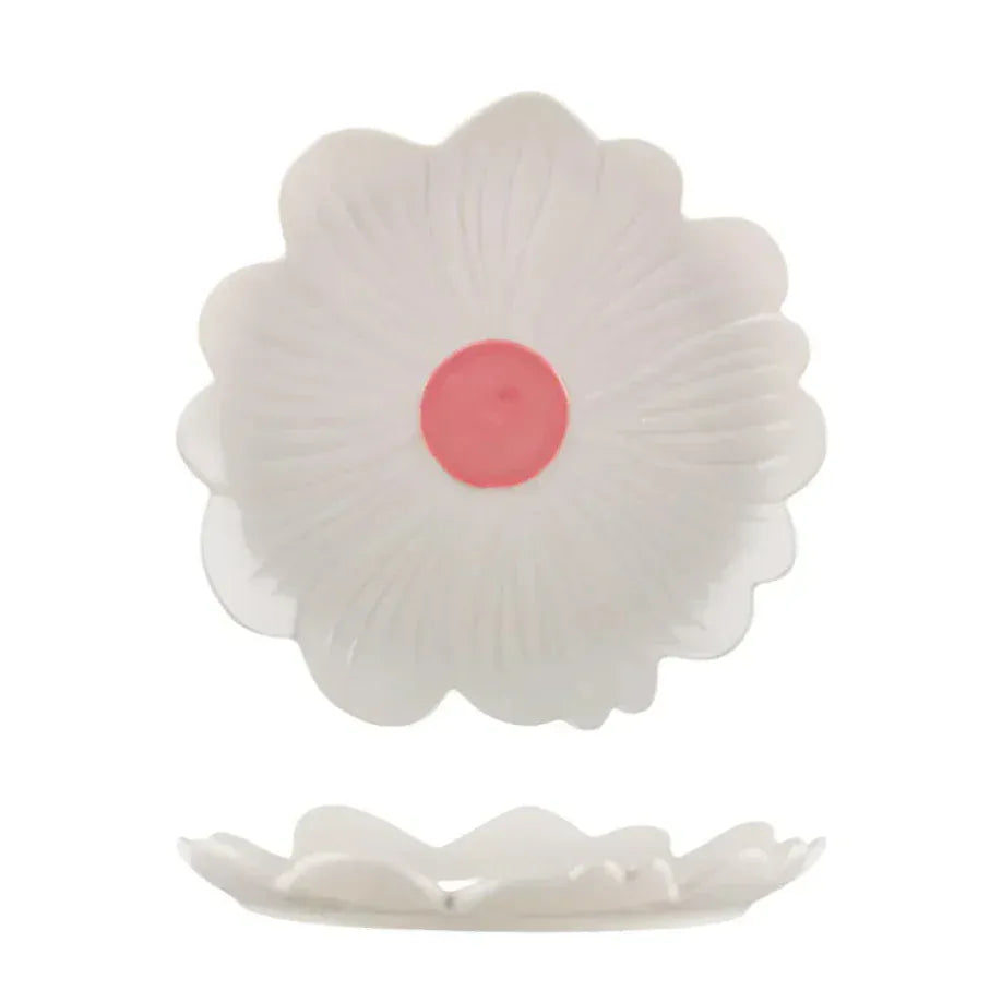 Large Flower Plate - White with Pink Centre