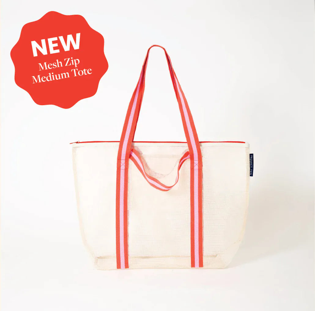 Mesh Zip Medium Tote | Ecru