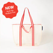 Mesh Zip Medium Tote | Ecru