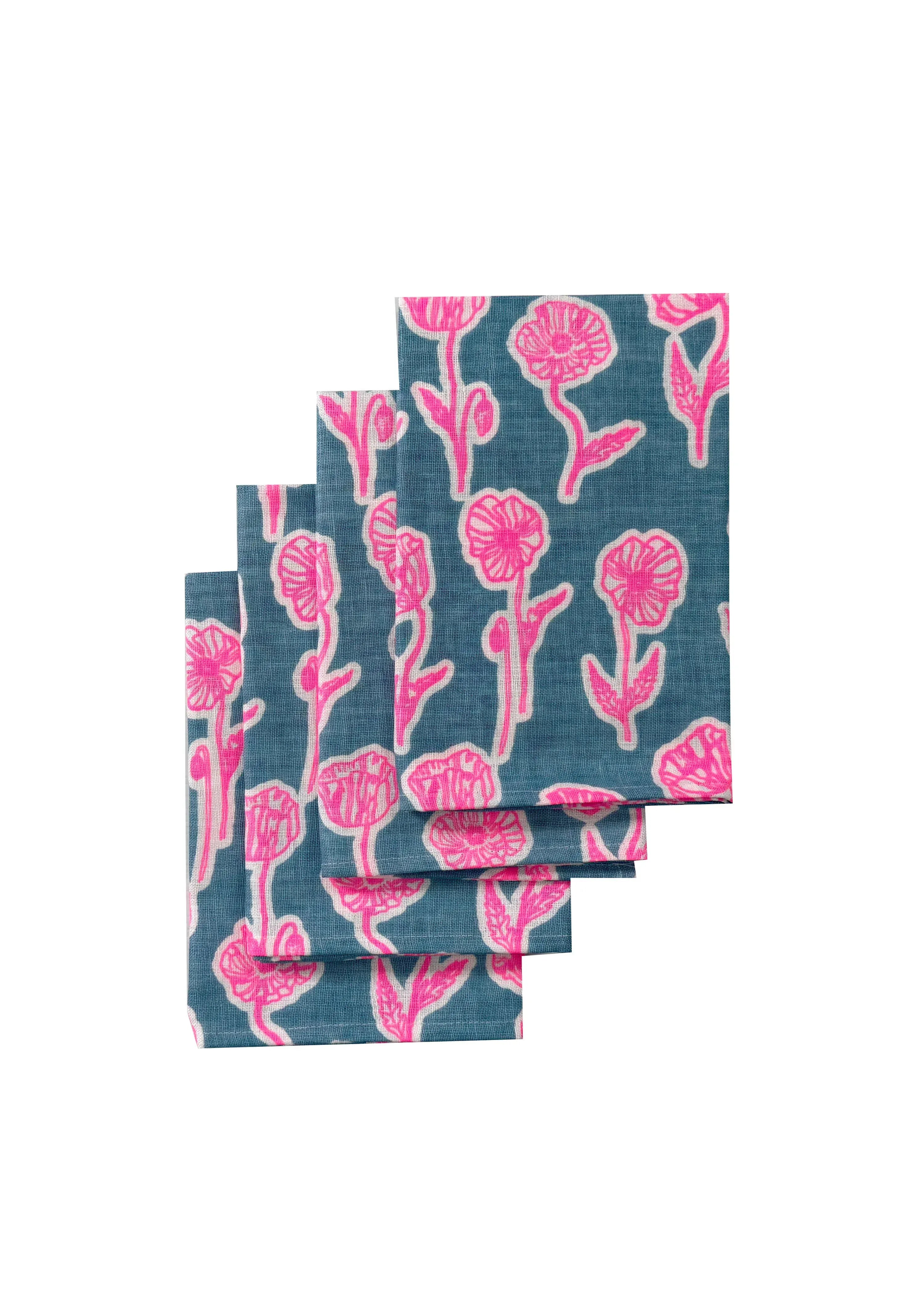 Poppies Napkins White Linen | Set of 4