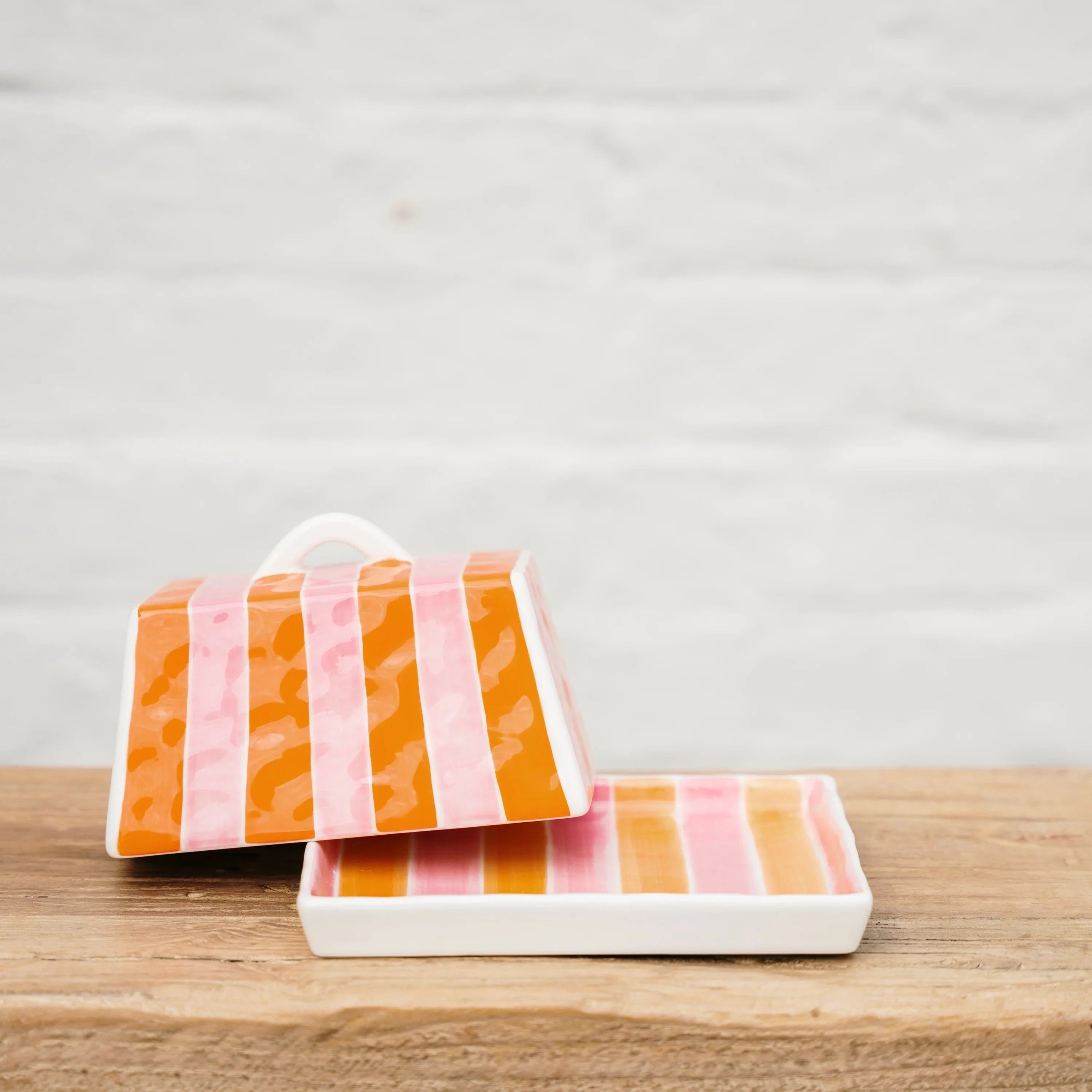 Large Butter Dish | Orange + Pink Stripe