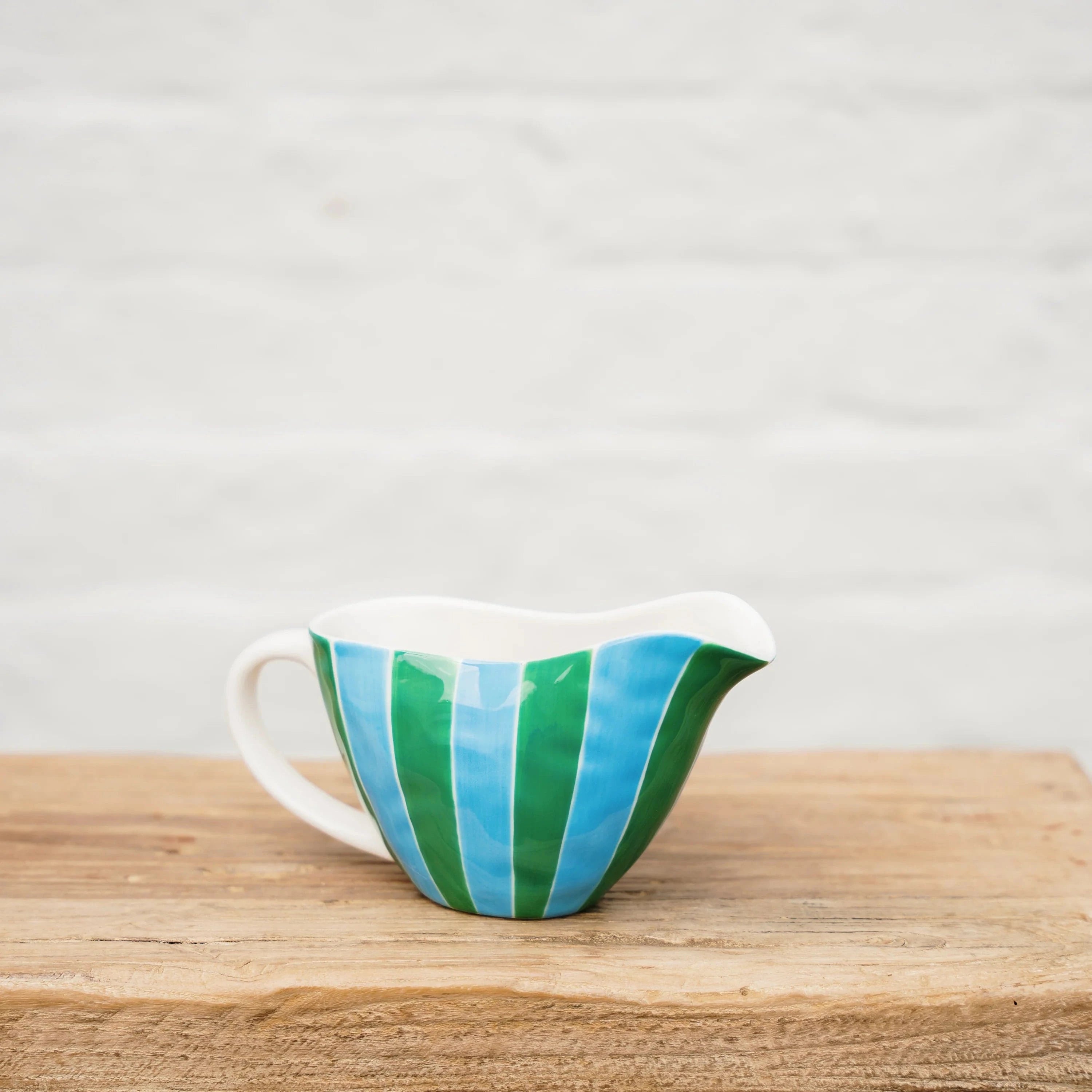 Gravy Jug - Green and Cornflower Blue Stripes