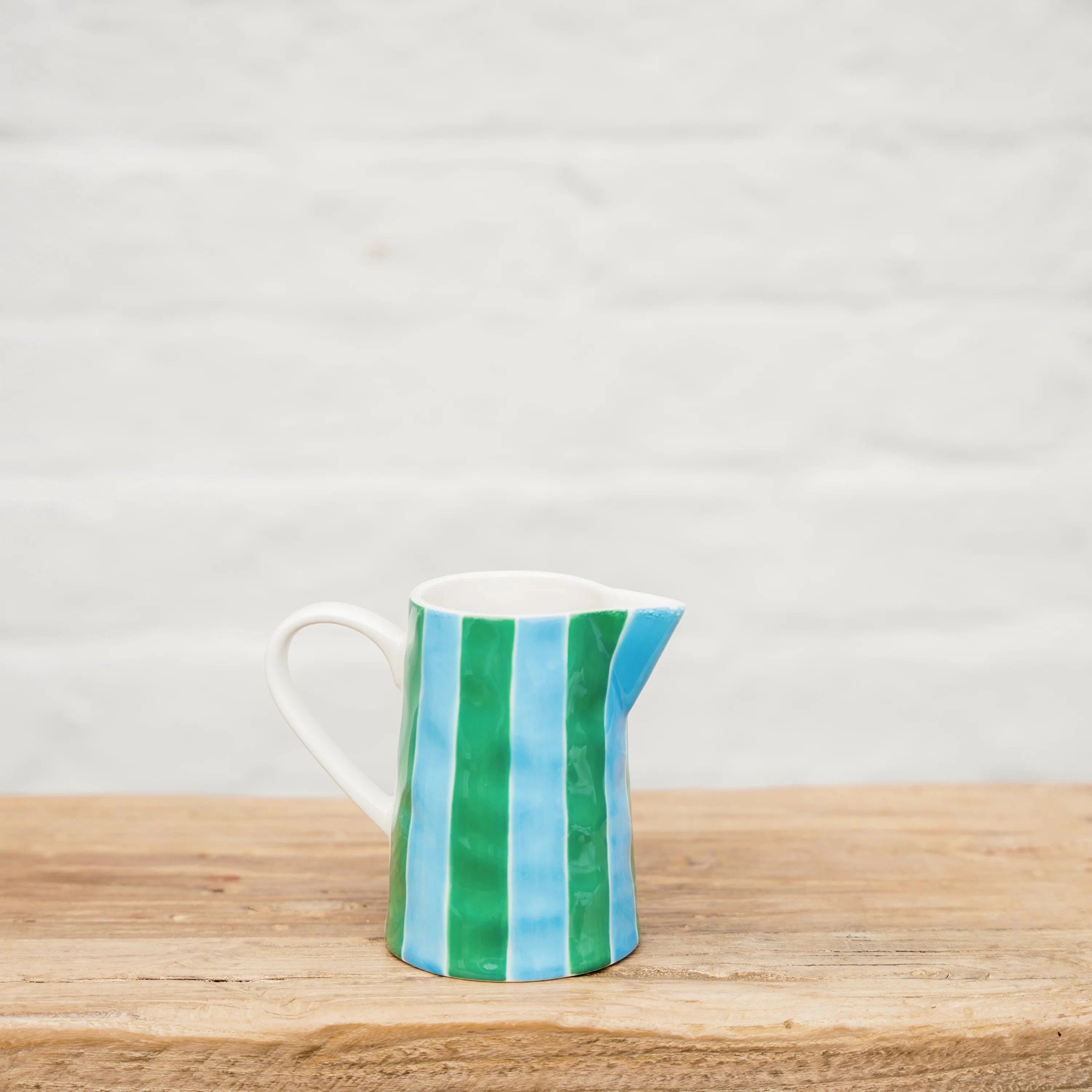 Milk Jug | Green + Cornflower Stripes