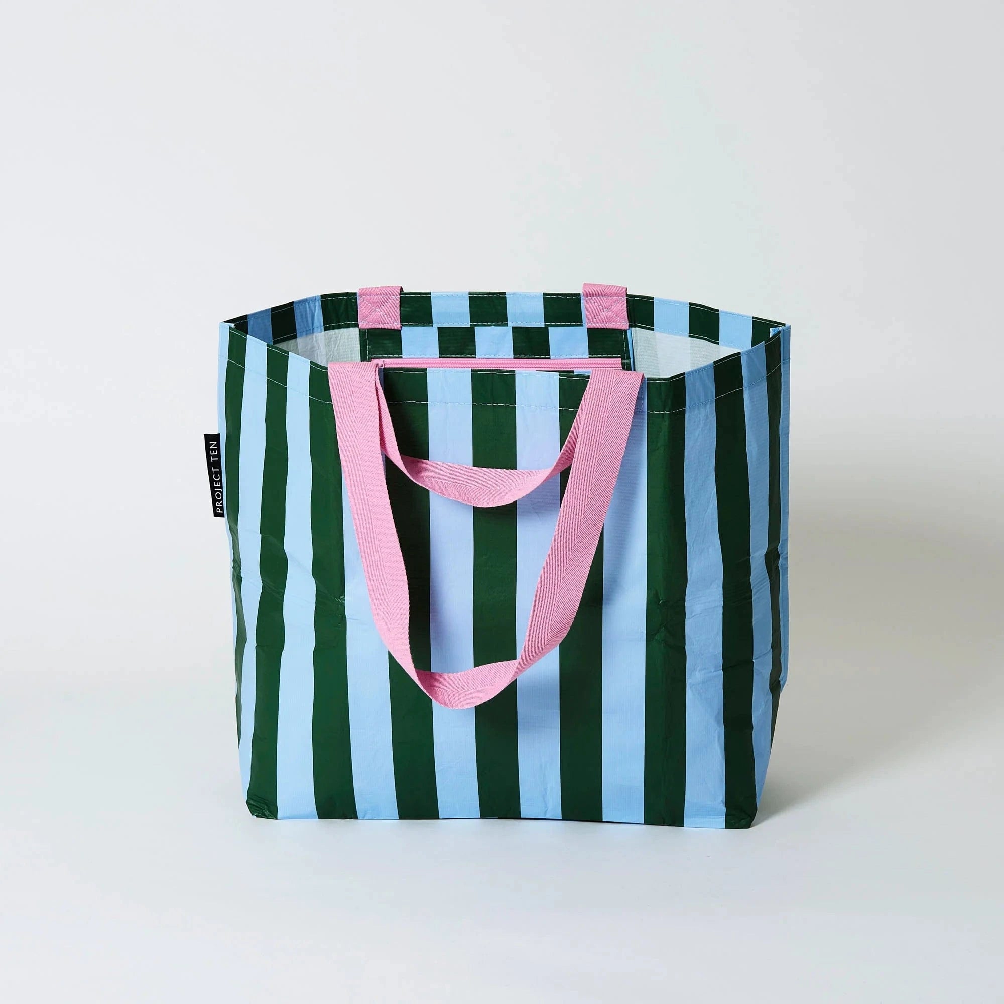 Green Blue Stripe Zip Medium Tote