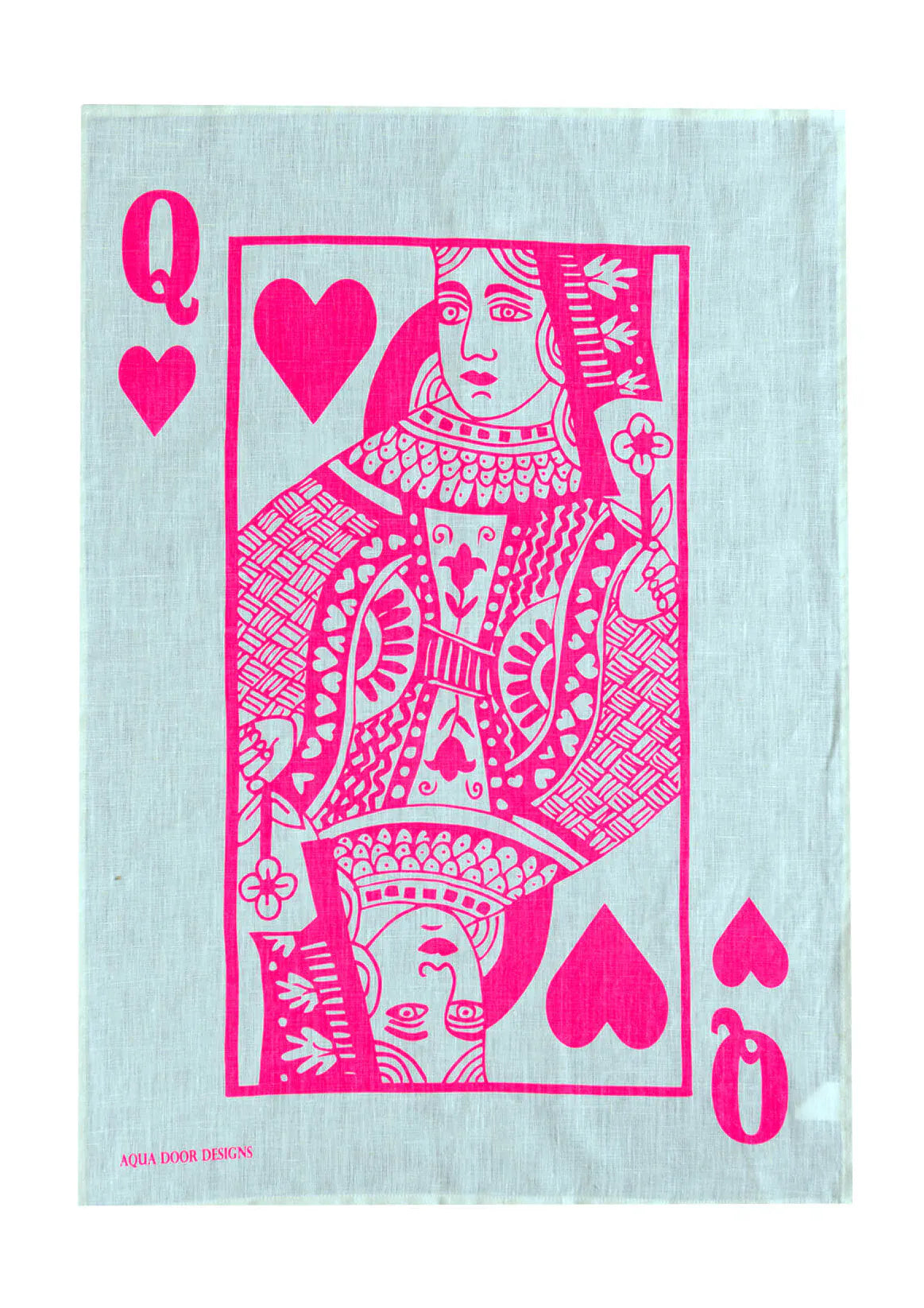 Queen of Hearts Neon Pink Tea Towel | Off-White Linen
