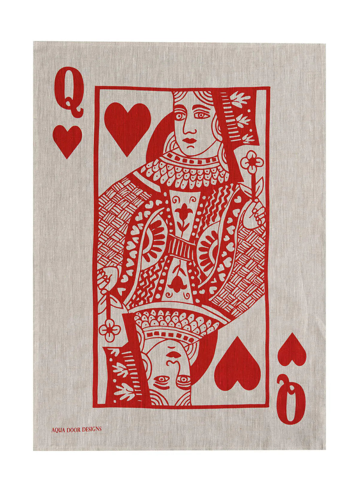 Queen of Hearts Red Tea Towel | Natural Linen