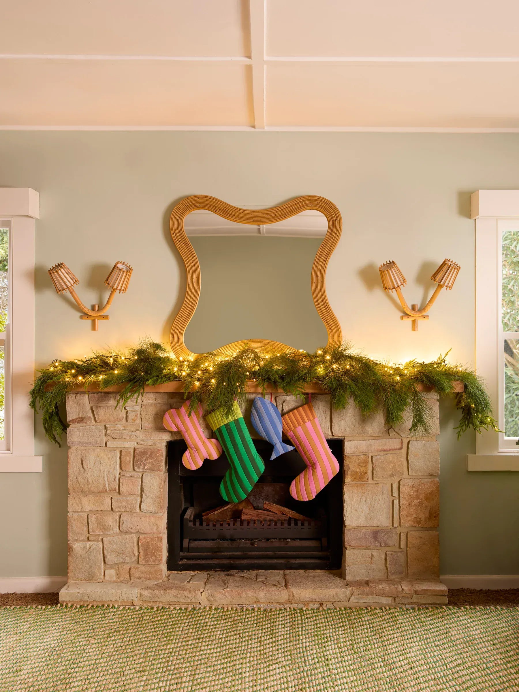 Stripe Kitty Blue Christmas Stocking