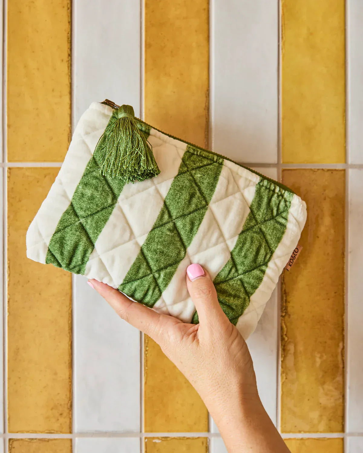 Moss Stripe Velvet Cosmetics Purse