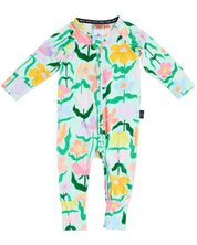 Popping Flowers Green Organic Long Sleeve Zip Romper | 6-12 Months