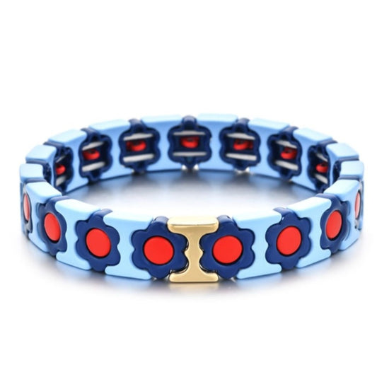 Daisy Chain Bracelet - Navy/Pale Blue/Red