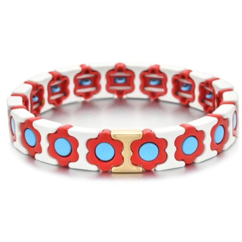 Daisy Chain Bracelet - White/Aqua/Red
