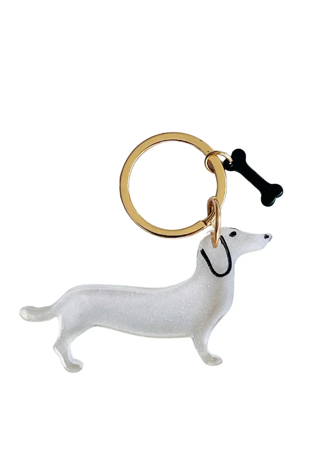 Sausage Dog and Bone Key Ring | Clear