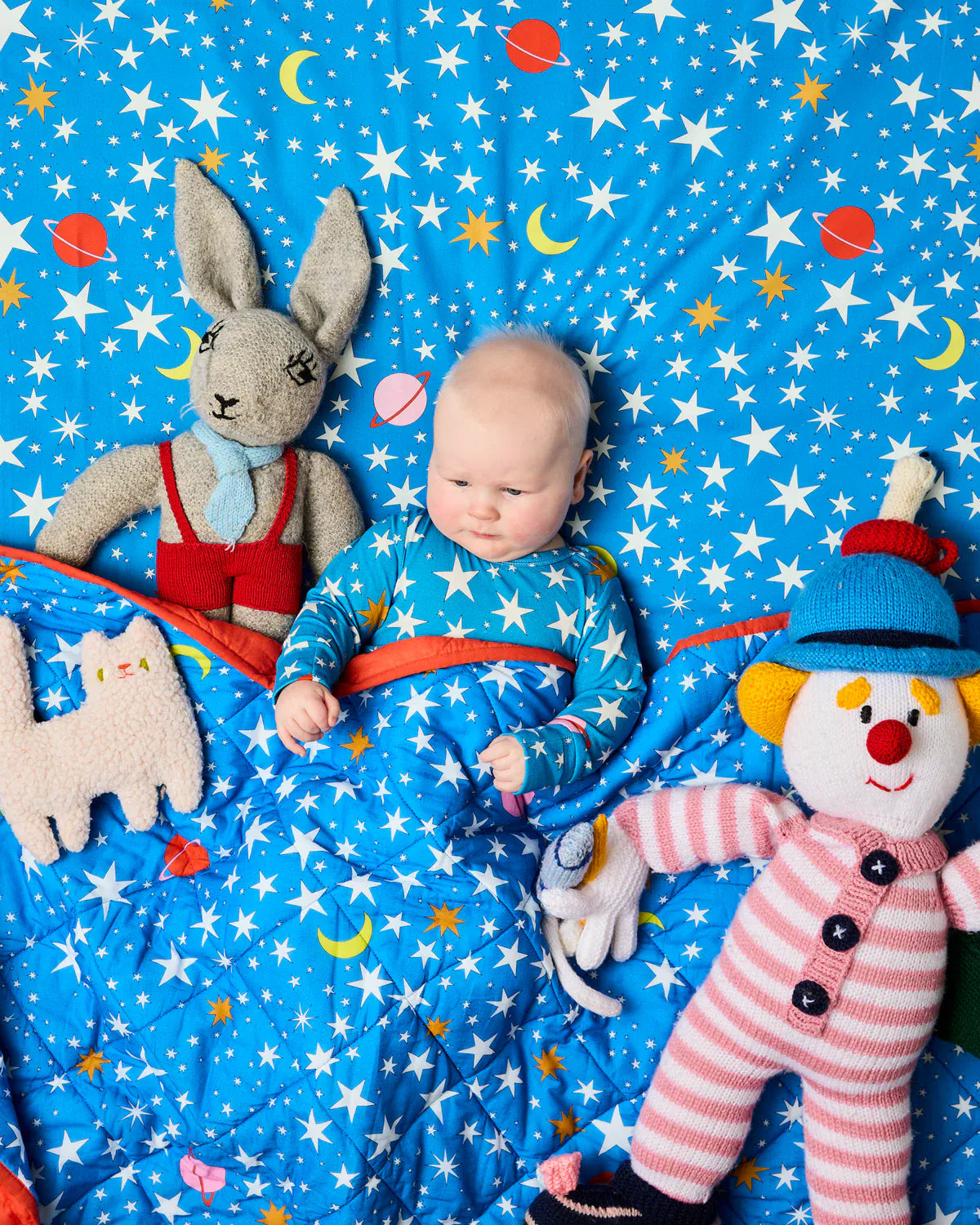 Stars And Moon Organic Cotton Quilted Cot Bedspread