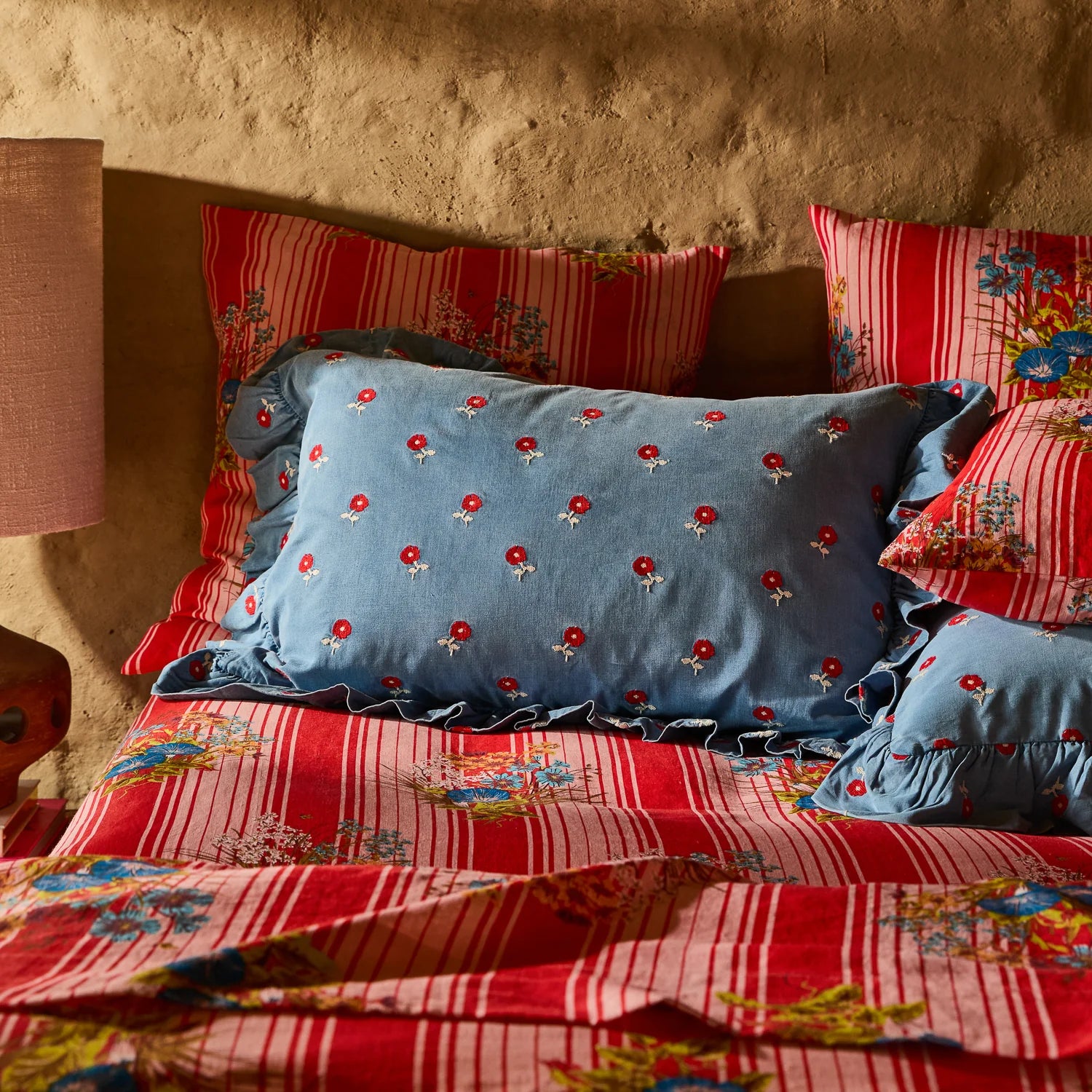 Anneliese Ruffle Pillowcase Poppy | Standard