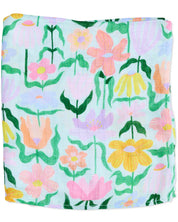Popping Flowers Green Bamboo Swaddle