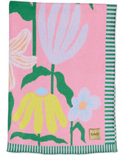 Popping Flowers Green Cotton Knitted Blanket