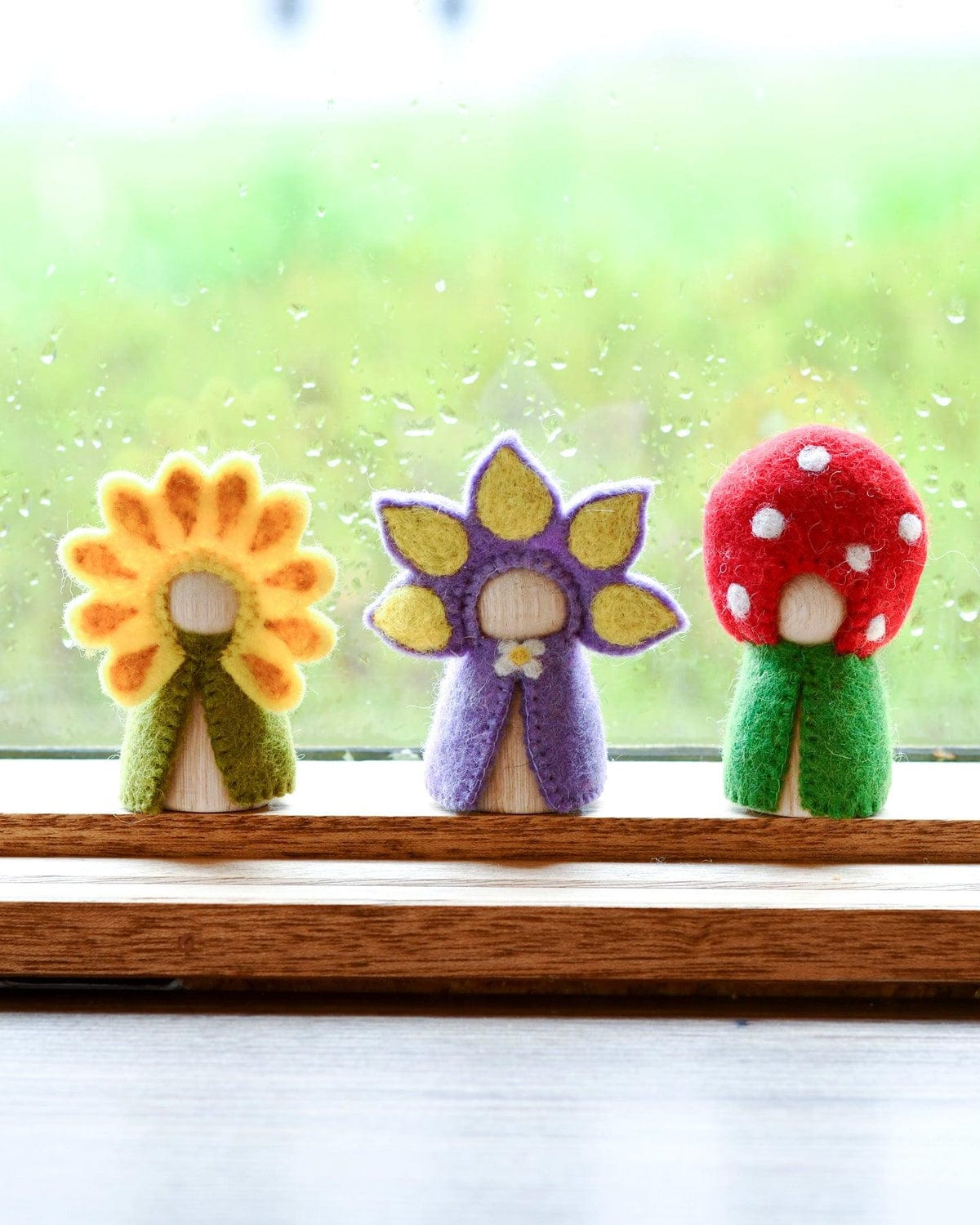 Floral Peg Dolls Set | Sunflower, Iris + Toadstool