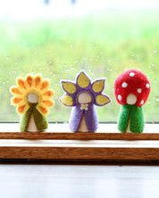 Floral Peg Dolls Set | Sunflower, Iris + Toadstool