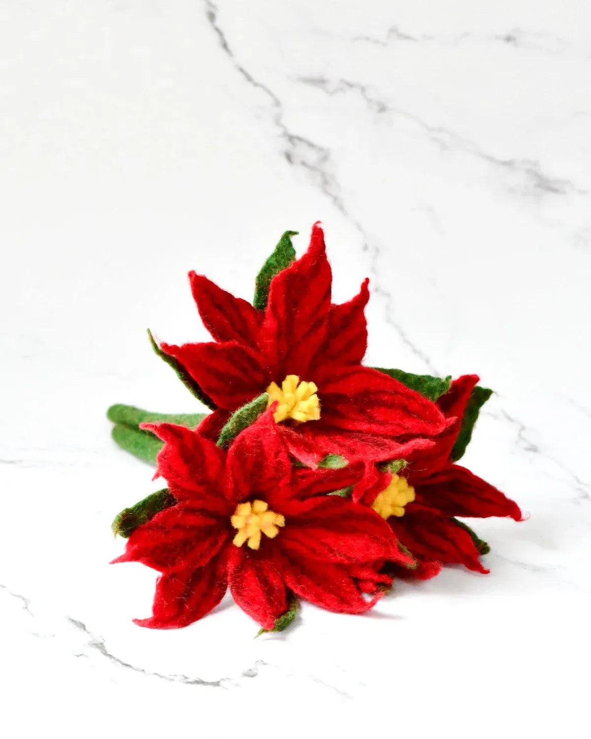 Felt Red Poinsettia Flowers | Set of 3