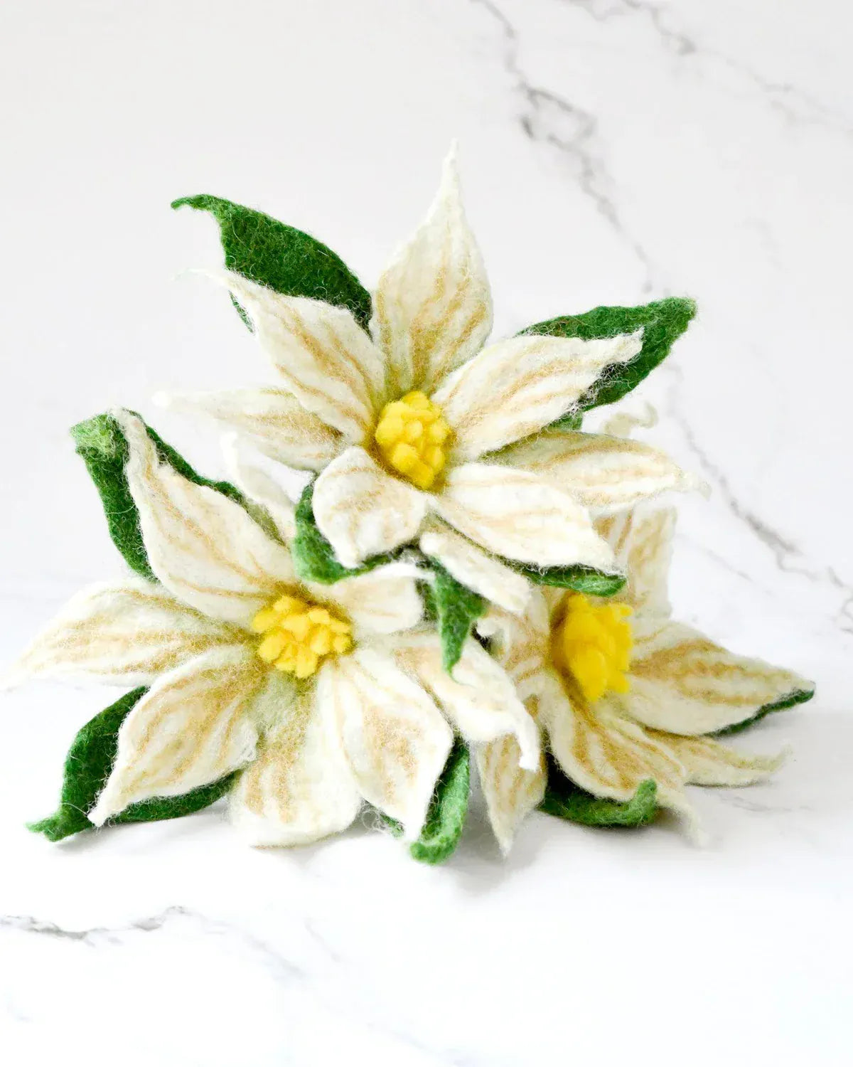 Felt White Poinsettia Flowers | Set of 3