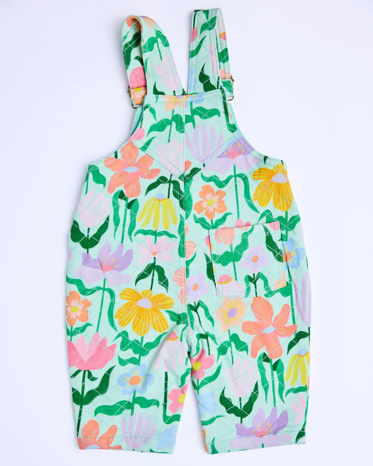 Popping Flowers Green Organic Cotton Quilt Fleece Overall | 12-18 Months
