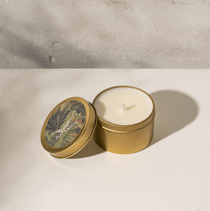 Hand Poured Soy Candle in Travel Tin - Brass - Botanica