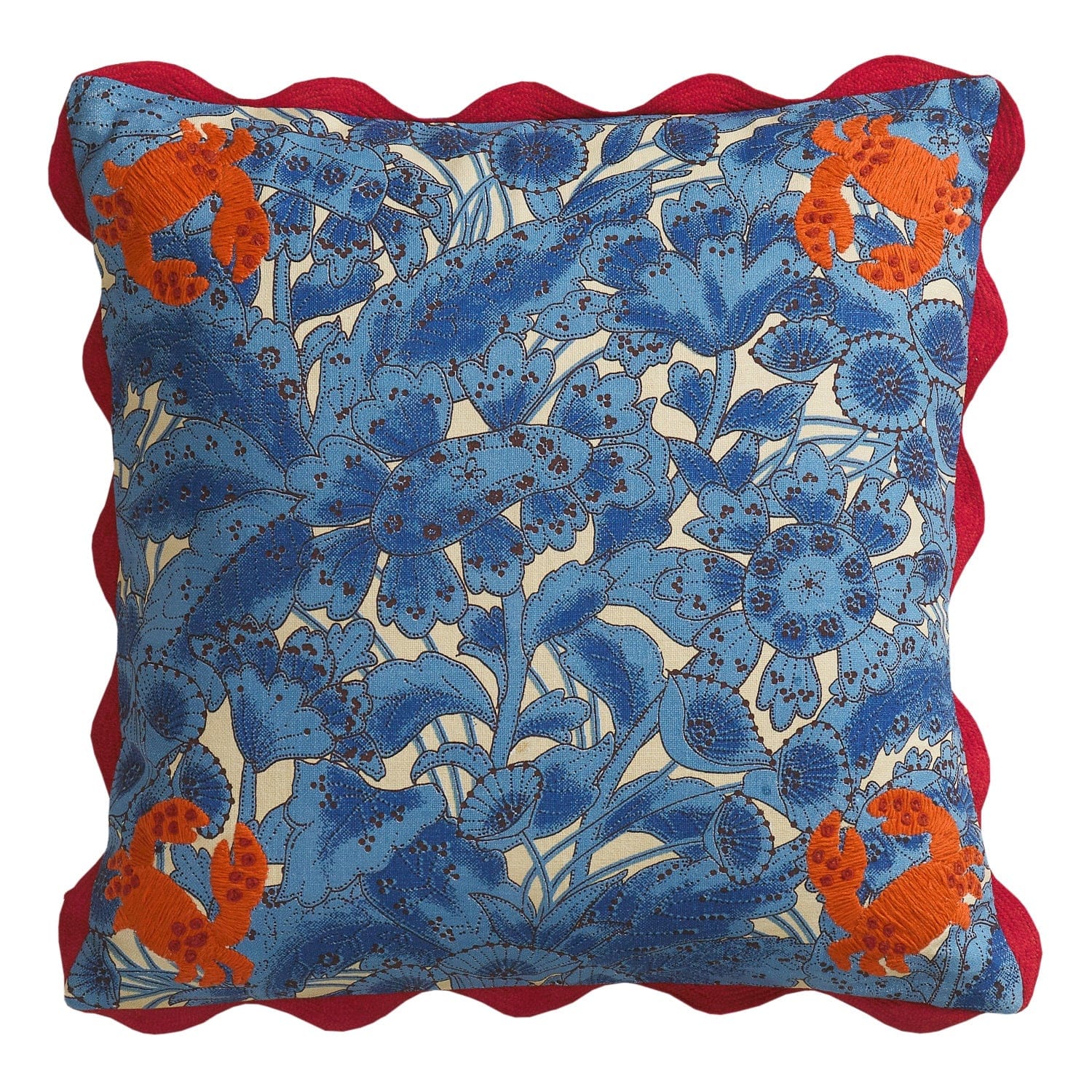 Lucia Embroidered Cushion | Cerulean | Feather Insert