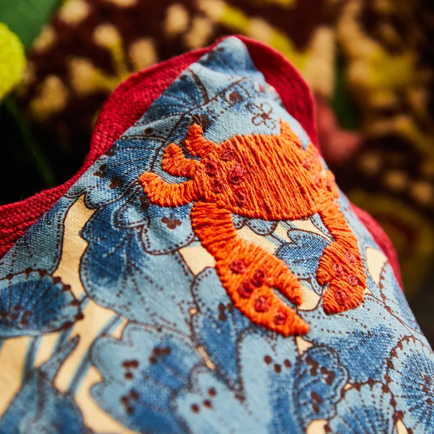 Lucia Embroidered Cushion | Cerulean | Feather Insert