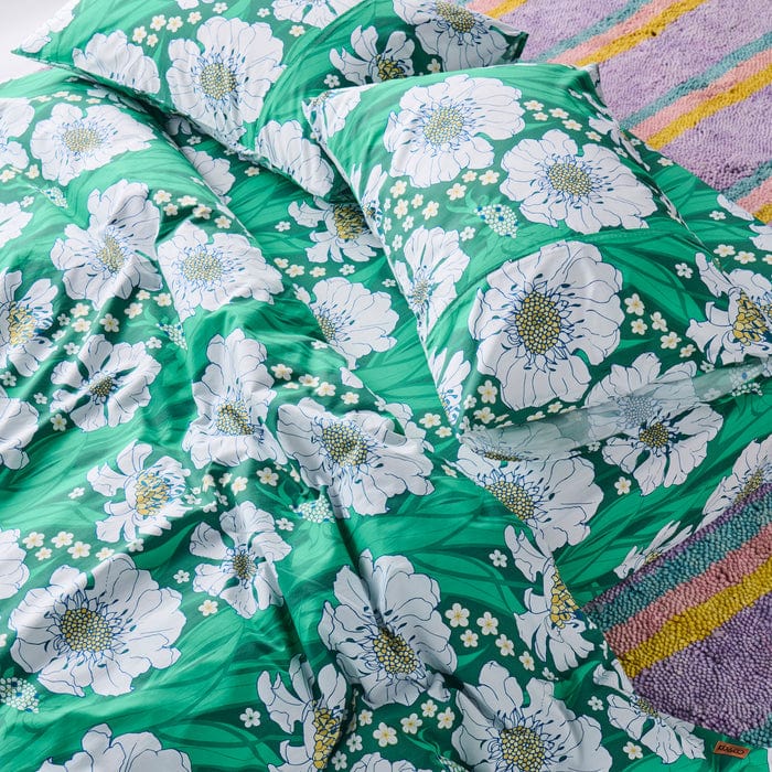 Tumbling Flower Green Organic Cotton Flat Sheet