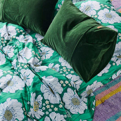 Tumbling Flower Green Organic Cotton Flat Sheet